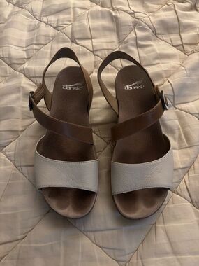 Dansko Brown and Cream Leather Slingback Sandals